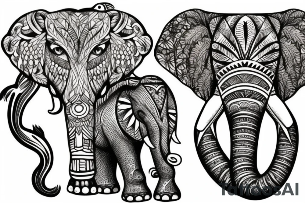 Life tree with a eagle and elephant tattoo idea
