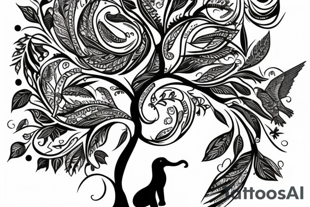 Life tree with a eagle and elephant tattoo idea