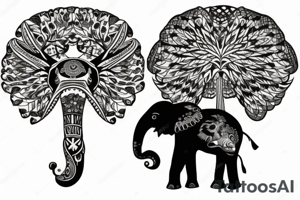 Life tree with a eagle and elephant tattoo idea