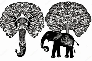 Life tree with a eagle and elephant tattoo idea