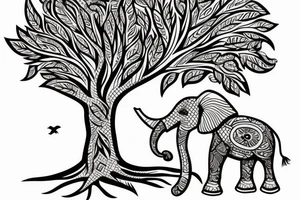 Life tree with a eagle and elephant tattoo idea