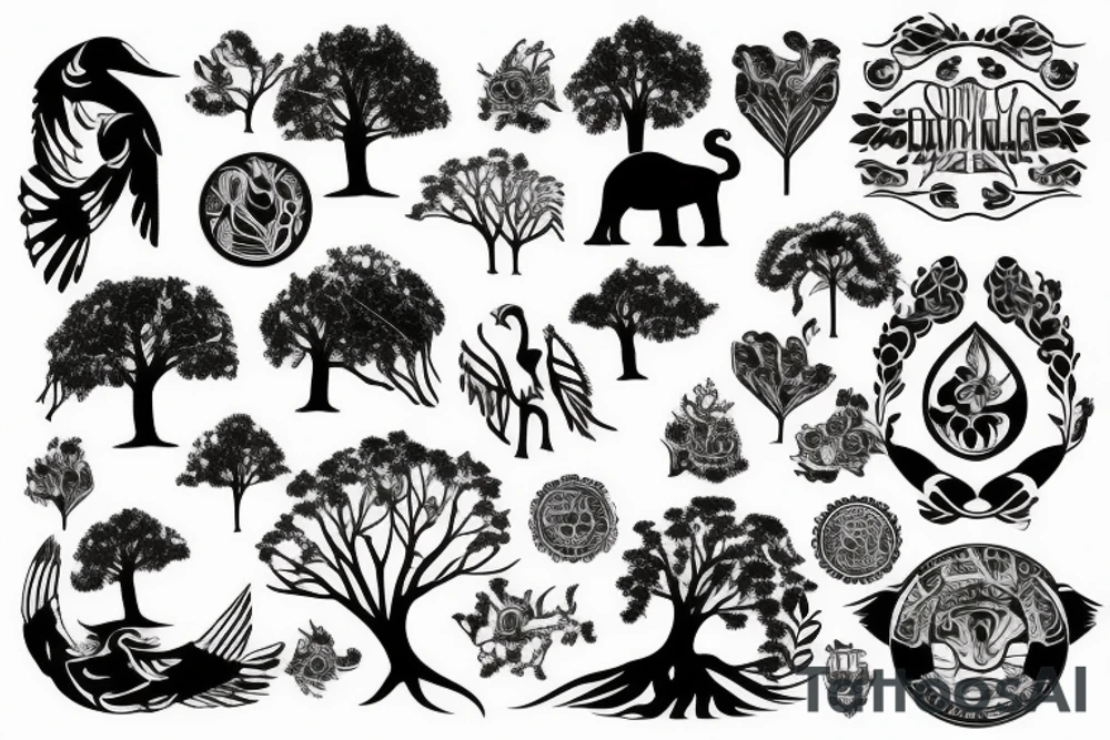 Life tree with a eagle and elephant tattoo idea Life tree with a eagle and elephant tattoo idea