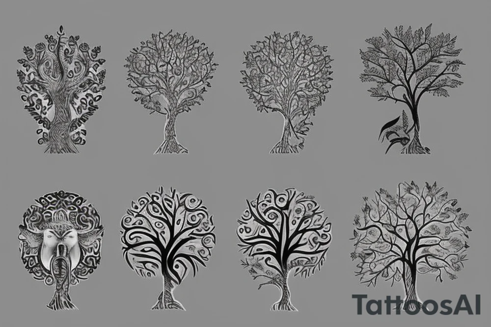 Life tree with a eagle and elephant tattoo idea Life tree with a eagle and elephant tattoo idea