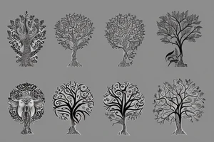 Life tree with a eagle and elephant tattoo idea