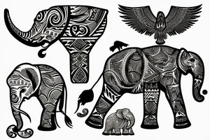 Life tree with a eagle and elephant tattoo idea