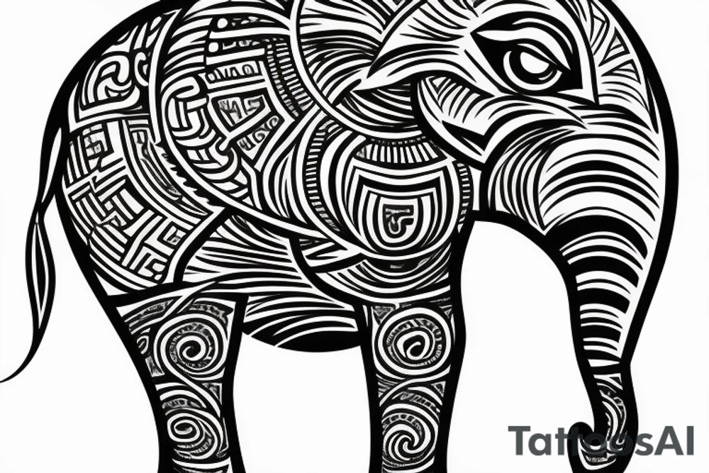 Life tree with a eagle and elephant tattoo idea