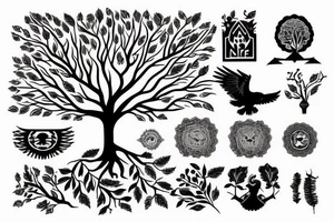 Life tree with a eagle and elephant tattoo idea