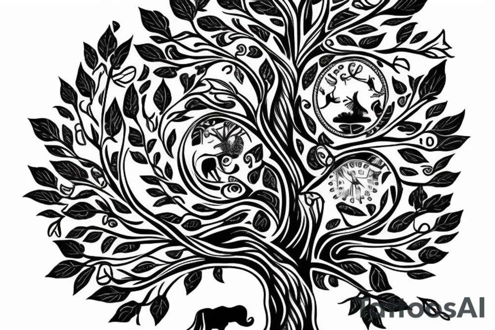 Life tree with a eagle and elephant for men tattoo idea Life tree with a eagle and elephant for men tattoo idea