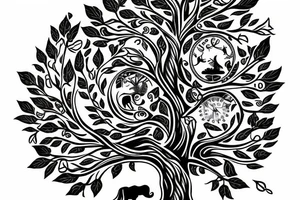 Life tree with a eagle and elephant for men tattoo idea