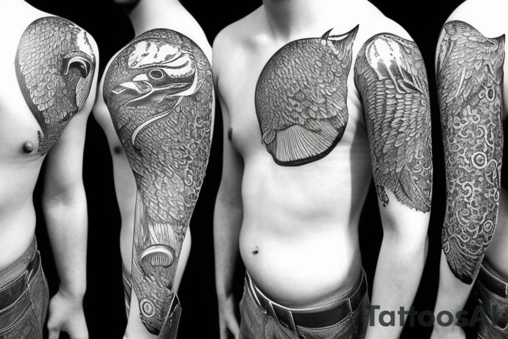 Life tree with a eagle and elephant for men tattoo idea