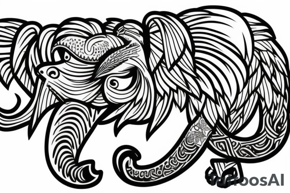 Life tree with a eagle and elephant for men tattoo idea