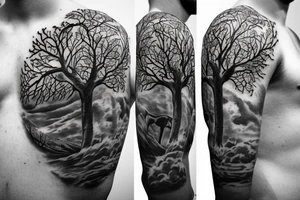 Life tree with a eagle and elephant for men tattoo idea