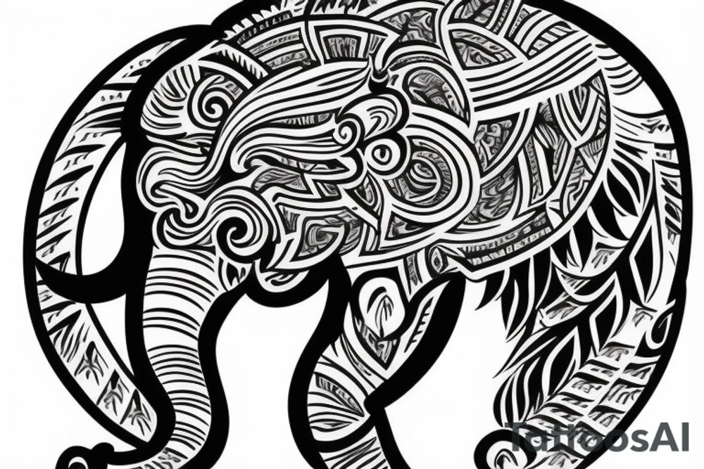 Life tree with a eagle and elephant for men tattoo idea