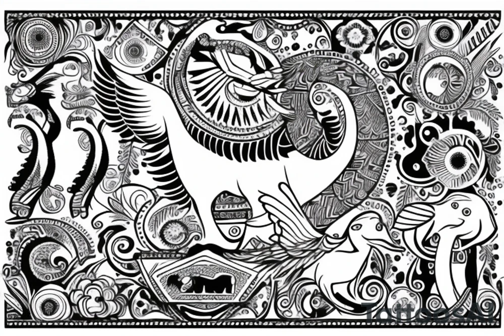 Life tree with a eagle and elephant for men tattoo idea