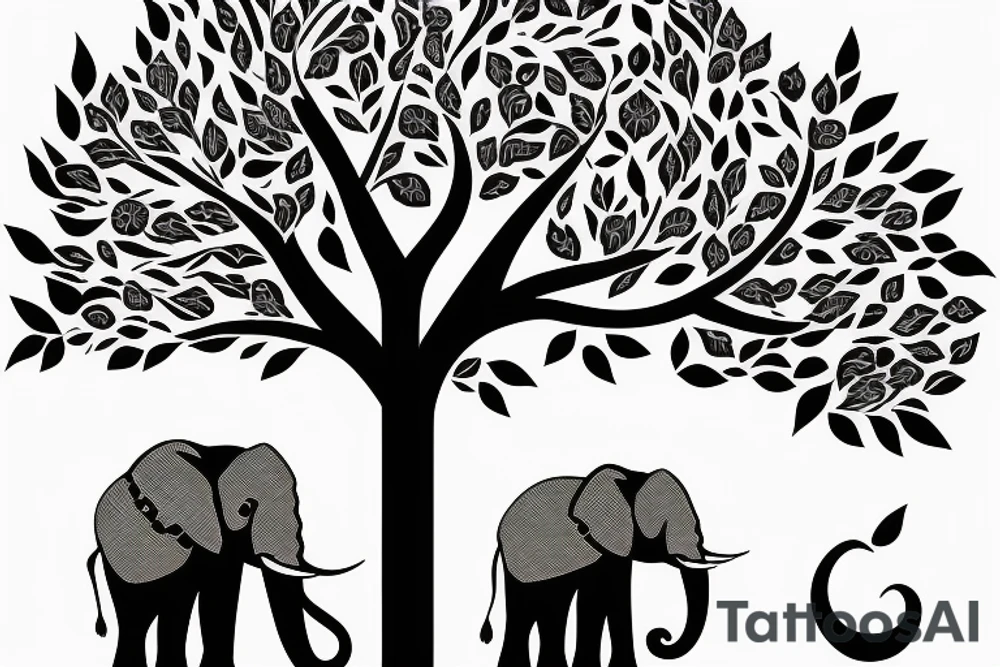 Life tree with a elephant for men tattoo idea