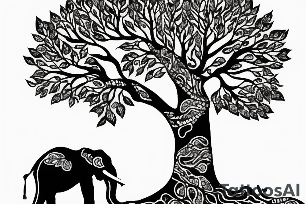 Life tree with a elephant for men tattoo idea