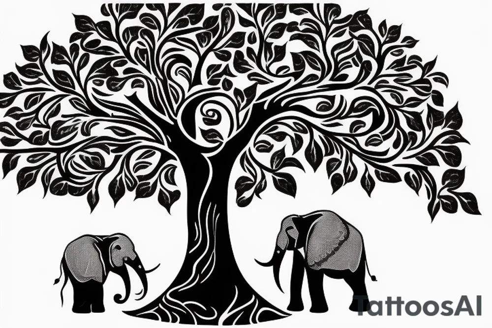 Life tree with a elephant for men tattoo idea