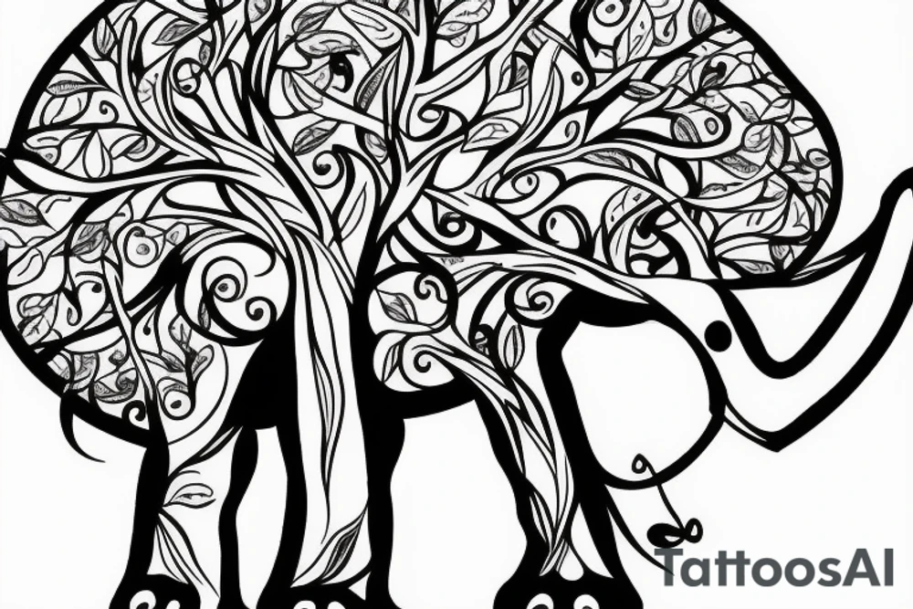 Life tree with a elephant for men tattoo idea