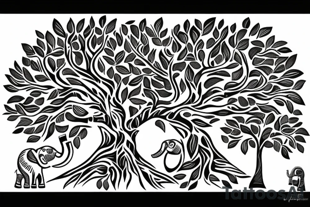 Life tree with a elephant for men tattoo idea