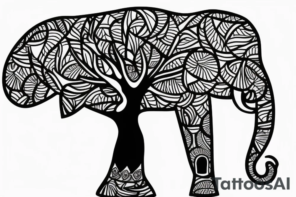 Life tree with a elephant for men tattoo idea