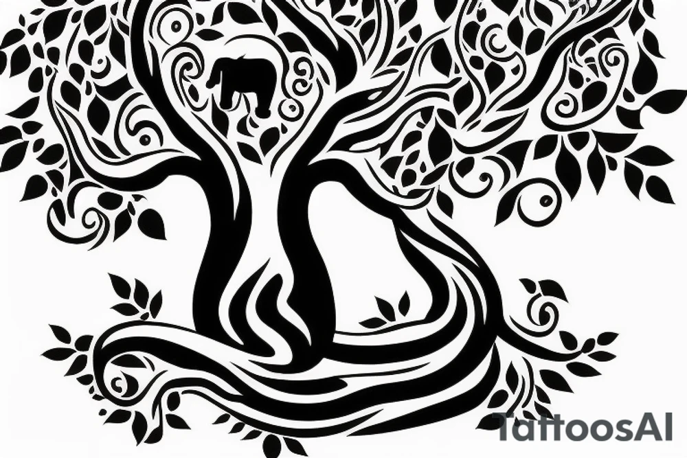 Life tree with a elephant for men tattoo idea