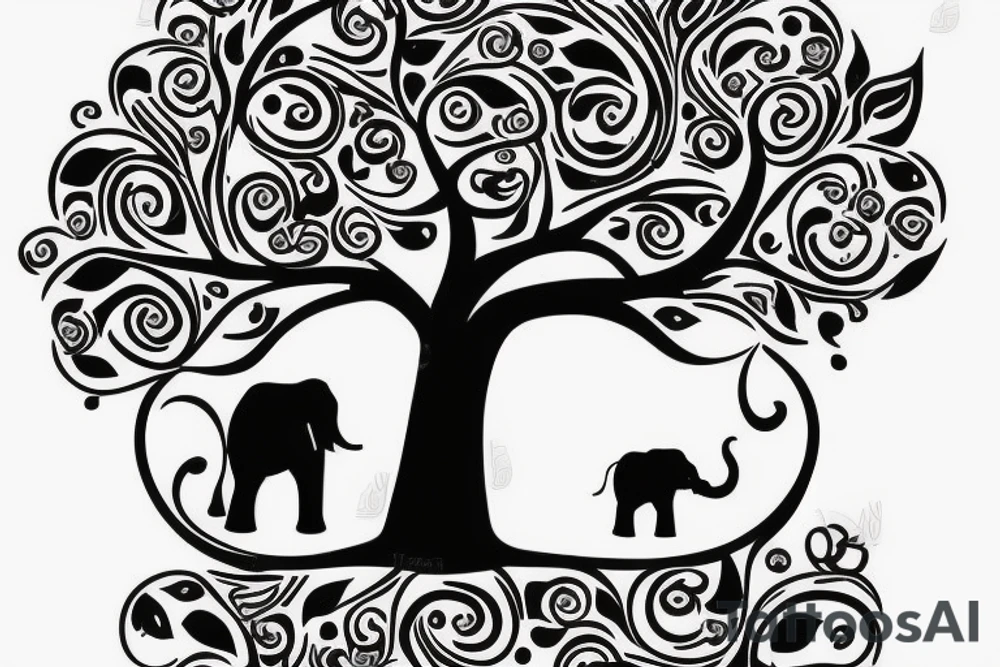 Life tree with a elephant for men tattoo idea