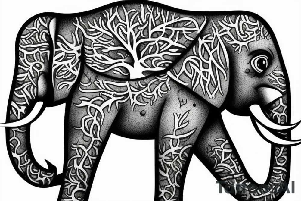 Life tree with a elephant for men tattoo idea