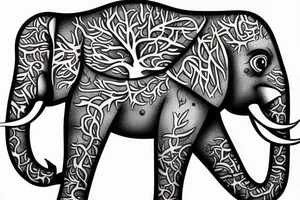 Life tree with a elephant for men tattoo idea