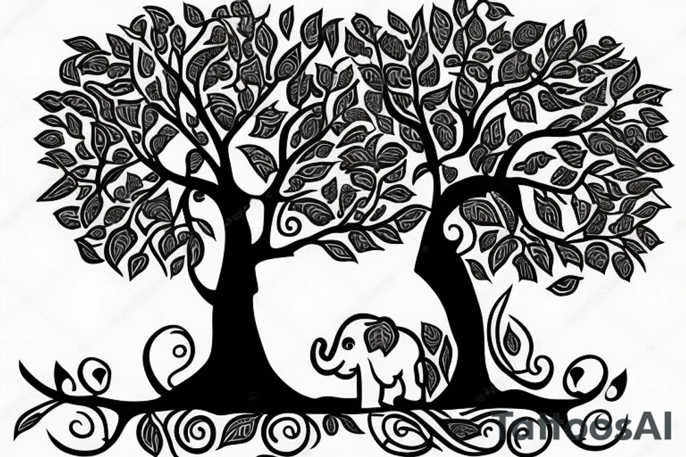 Life tree with a elephant for men tattoo idea