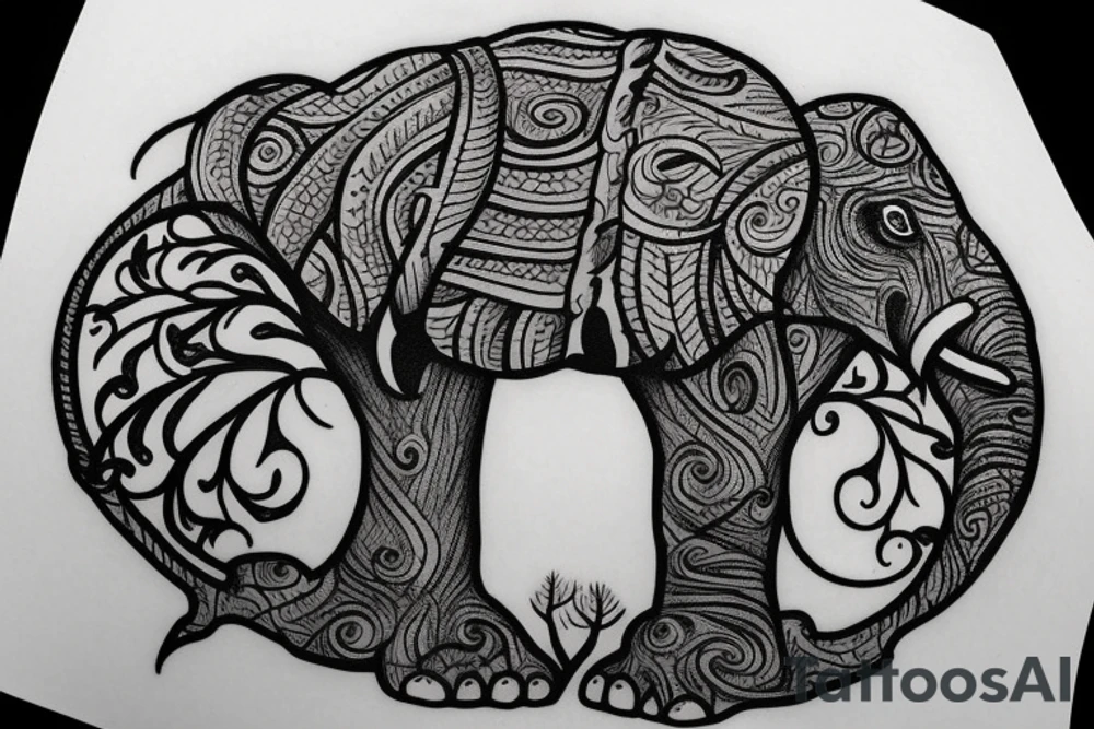 Life tree with a elephant for men tattoo idea