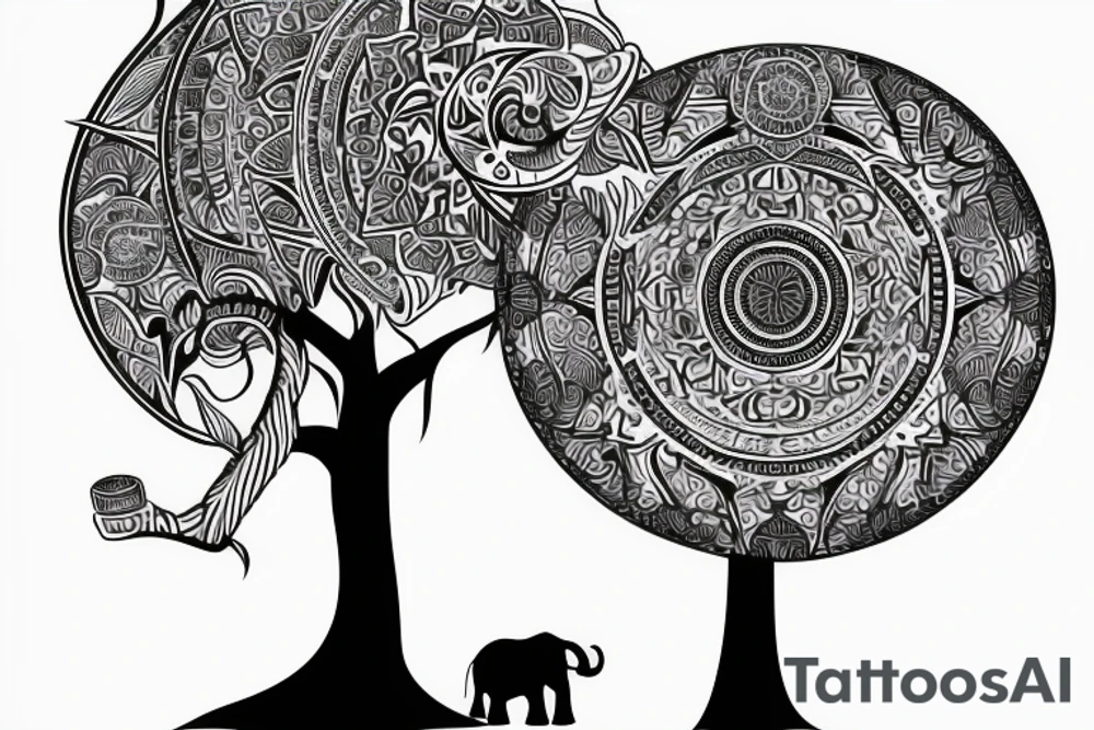 Life tree with a elephant for men tattoo idea