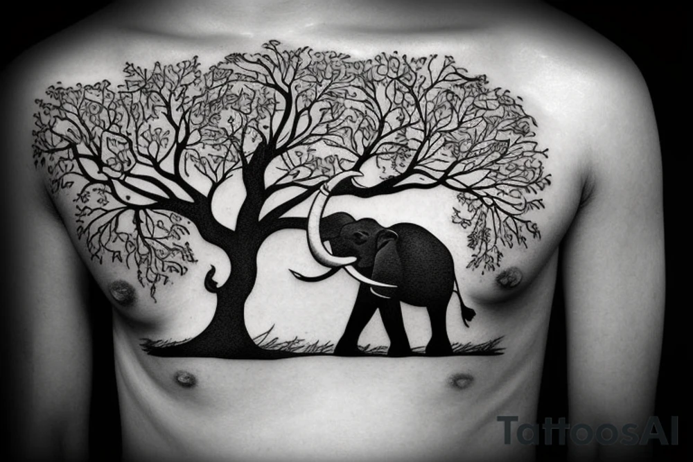 Life tree with a elephant for men tattoo idea