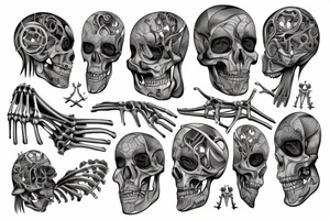 A huge injury that reveals a biomechanical /technological skeleton mixed with bones under the skin tattoo idea