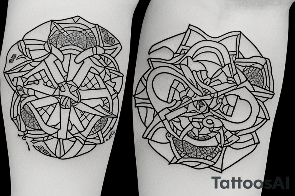 a squared tattoo with a window with two doors. inside the window there is a sea tattoo idea