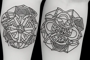 a squared tattoo with a window with two doors. inside the window there is a sea tattoo idea