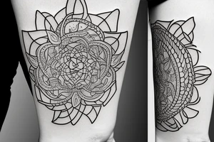 a squared tattoo with a window with two doors. inside the window there is a sea tattoo idea
