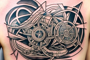 a squared tattoo with a squared classic window. inside the window there is a sea tattoo idea