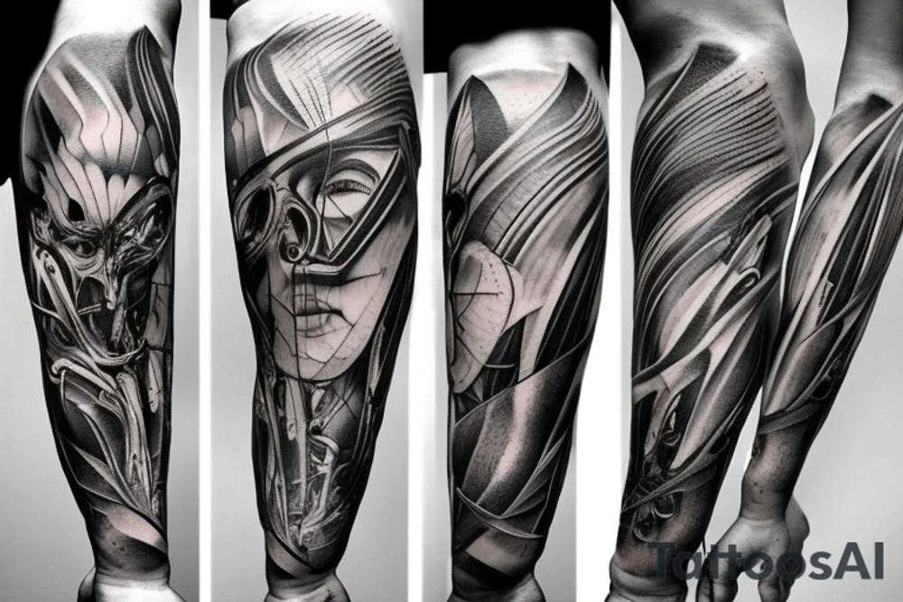 A huge injury that reveals a biomechanical /technological body tattoo idea A huge injury that reveals a biomechanical /technological body tattoo idea