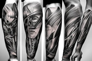 A huge injury that reveals a biomechanical /technological body tattoo idea