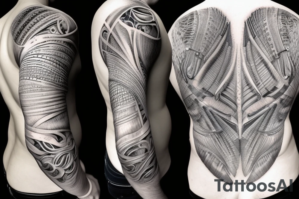 A huge injury that reveals a biomechanical /technological back tattoo idea