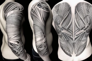 A huge injury that reveals a biomechanical /technological back tattoo idea