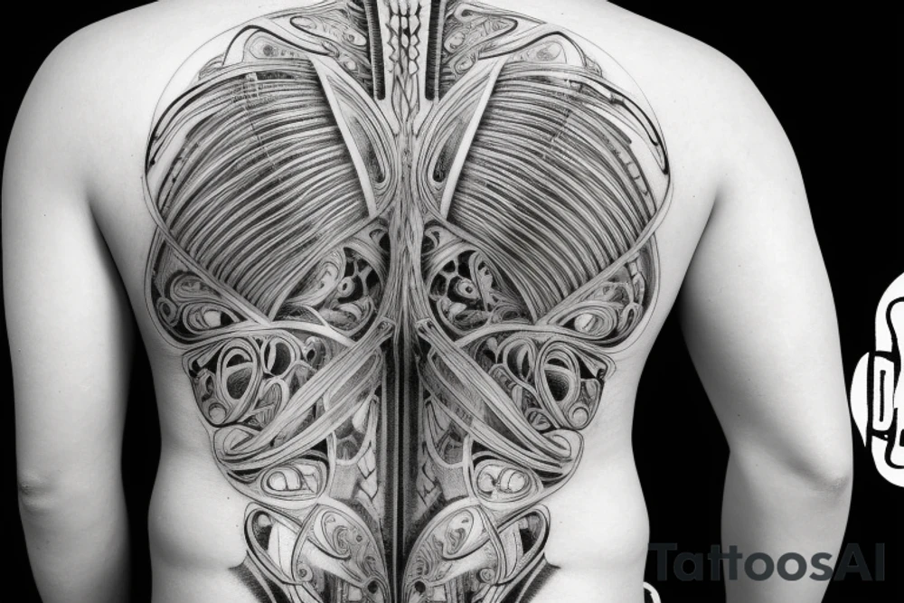 A huge injury that reveals a biomechanical /technological back tattoo idea A huge injury that reveals a biomechanical /technological back tattoo idea