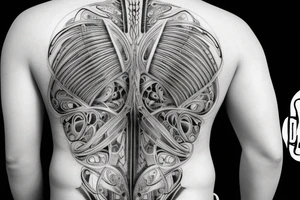 A huge injury that reveals a biomechanical /technological back tattoo idea