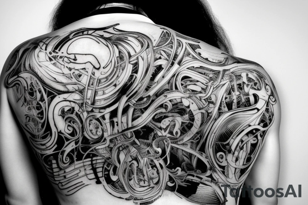 A huge injury that reveals a biomechanical /technological back tattoo idea