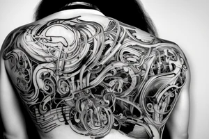 A huge injury that reveals a biomechanical /technological back tattoo idea