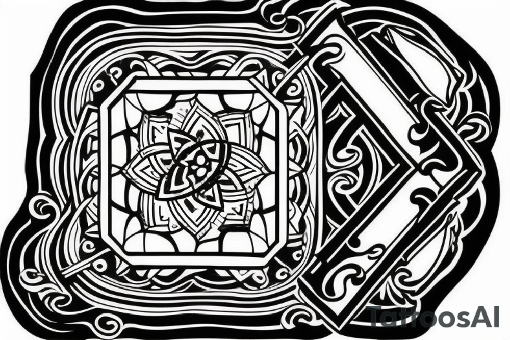 a squared tattoo with a squared classic window. inside the window there is a sea tattoo idea a squared tattoo with a squared classic window. inside the window there is a sea tattoo idea