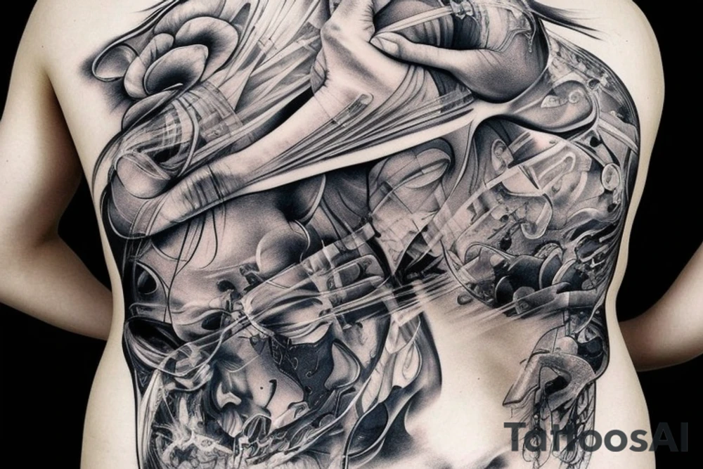 A huge injury that reveals a technological back tattoo idea A huge injury that reveals a technological back tattoo idea