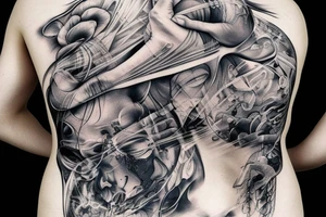 A huge injury that reveals a technological back tattoo idea | TattoosAI