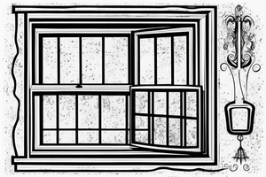 squared classic window. inside the window there is a sea tattoo idea