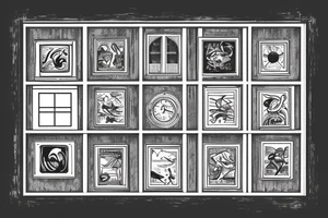 squared classic window. inside the window there is a sea tattoo idea